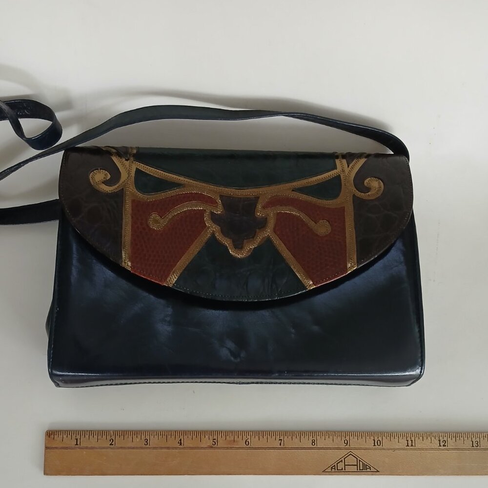 VTG Exotic Leather Patchwork Envelope Clutch Purse Retro Margaret J. Spain 1980s